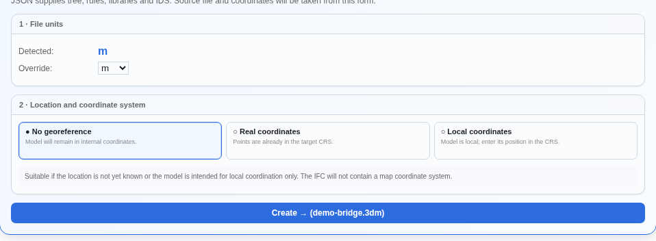 File units and coordinate system settings after uploading demo-bridge.3dm