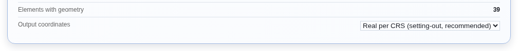 Output coordinates dropdown on the Generate tab — Real per CRS (setting-out, recommended)